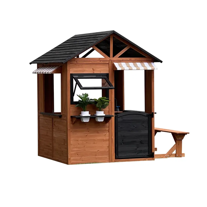 Kids Outdoor Climbing Frame - 子供用木製ドールハウス 四季のプレイハウス ドア、窓、植木鉢、ボックス付き 子供用家具 おもちゃの家 ギフト