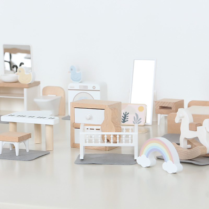 Kids Outdoor Kitchen Accessories - モダンなドールハウス家具キッチン木製ミニチュアバスルーム寝室ドールハウスキッチンアイテムテーブルと椅子ベビーアクセサリー